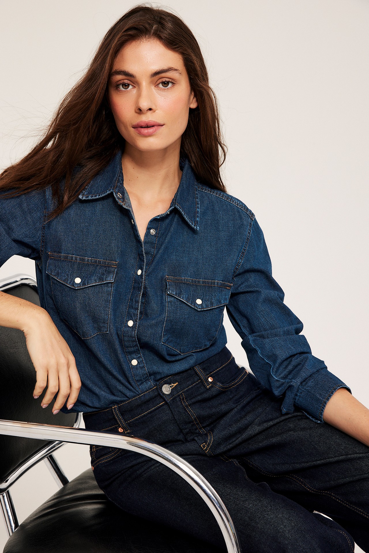 Jeansskjorte - Mørk denim - 176cm / Storlek: S - 1