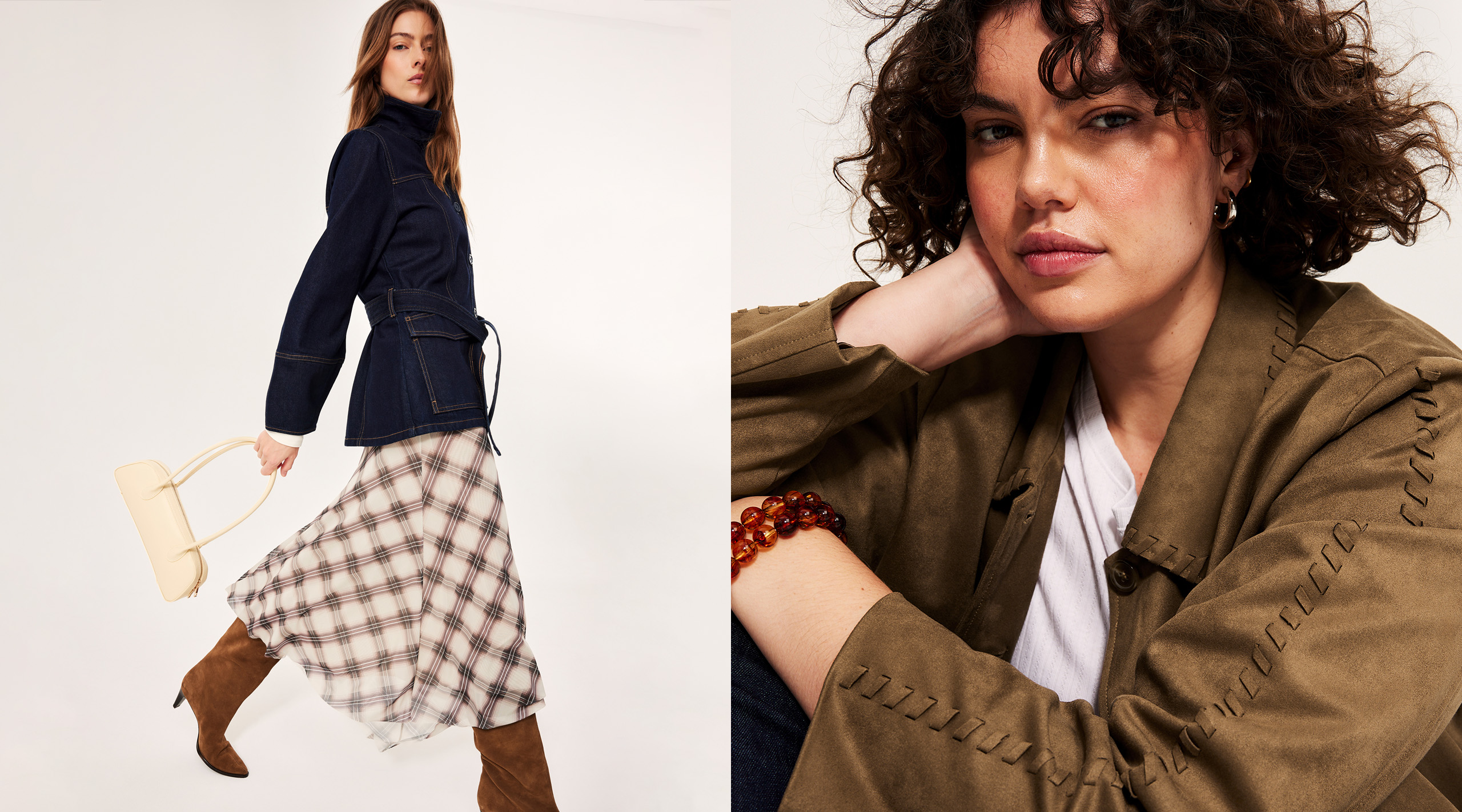 Moda w kolorze brązowym, dżinsowym i w kratę