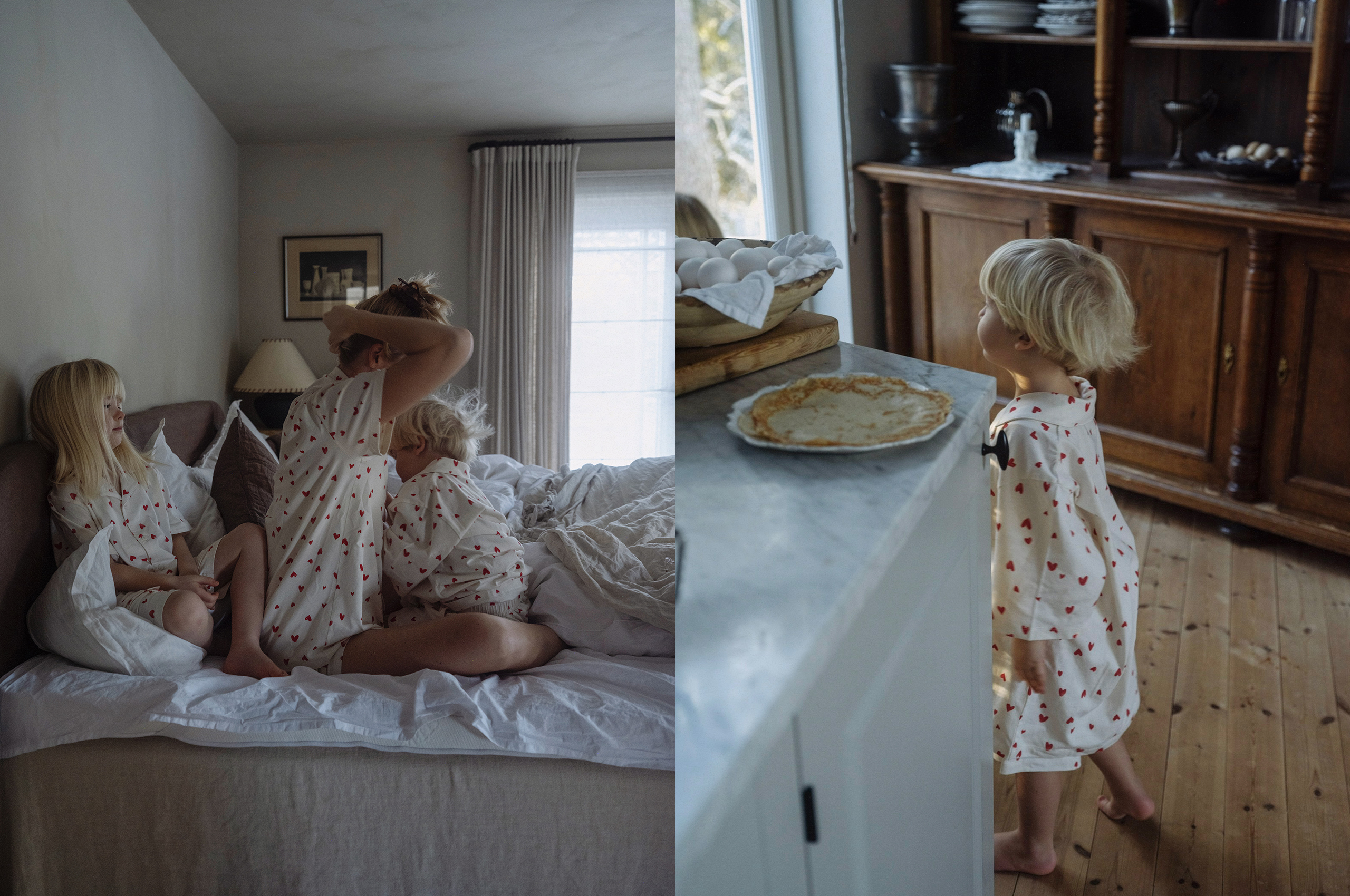 Matchende pyjamas med små hjerter for hele familien.