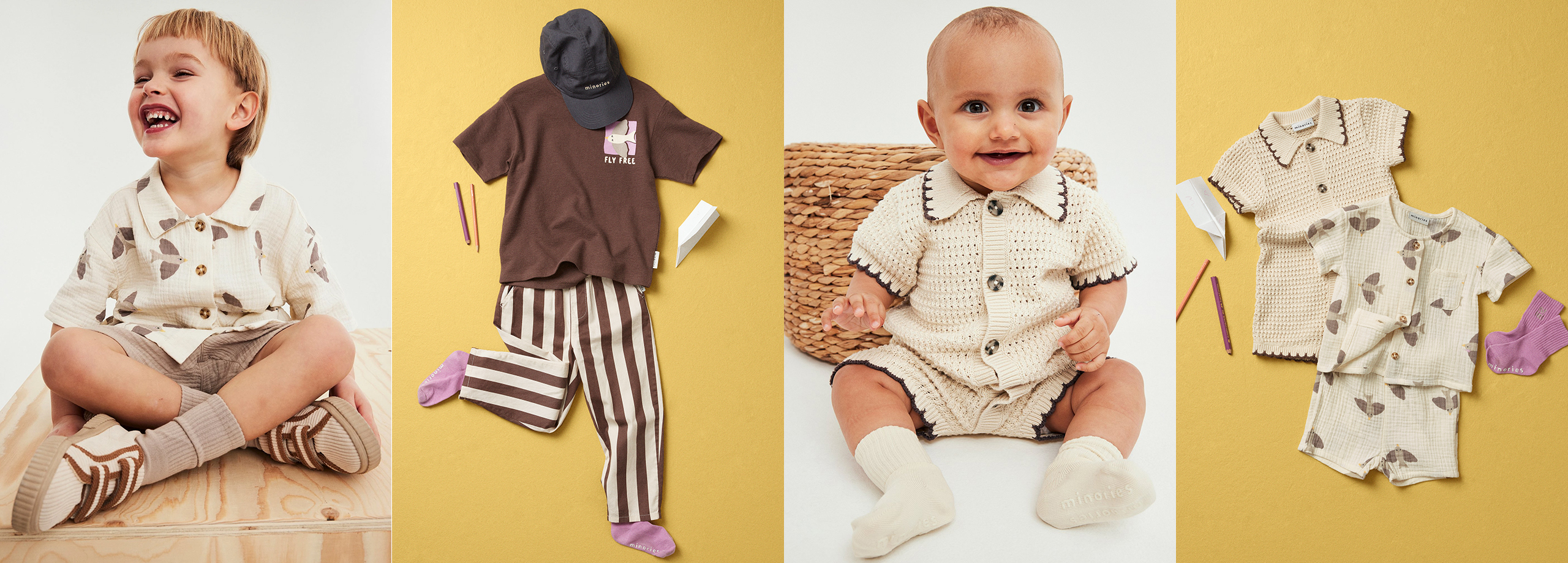 Värikkäitä lasten ja vauvojen vaatteita Minoriesilta.