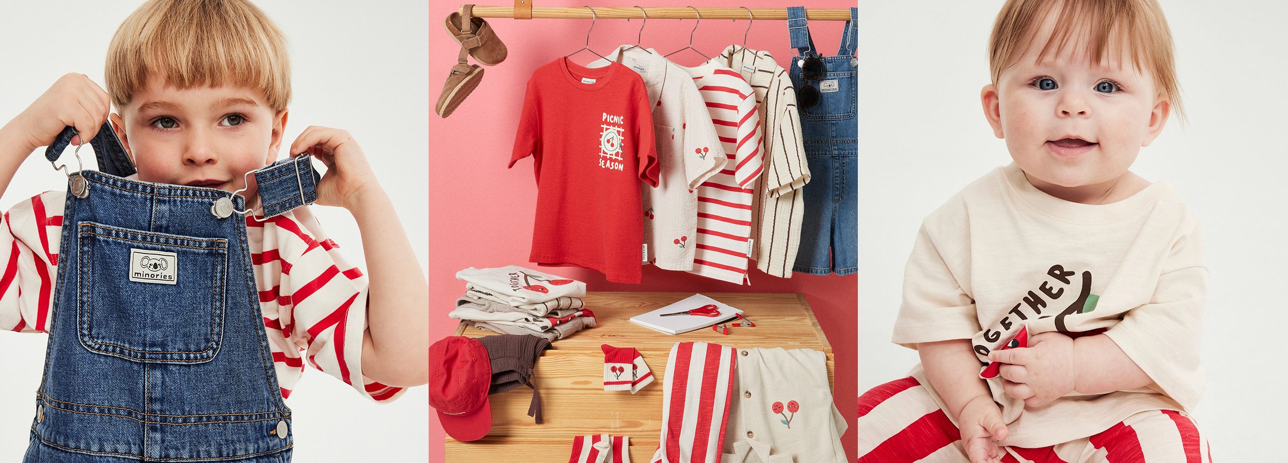 Färgglada kläder från Minories nya kollektion med körsbär.