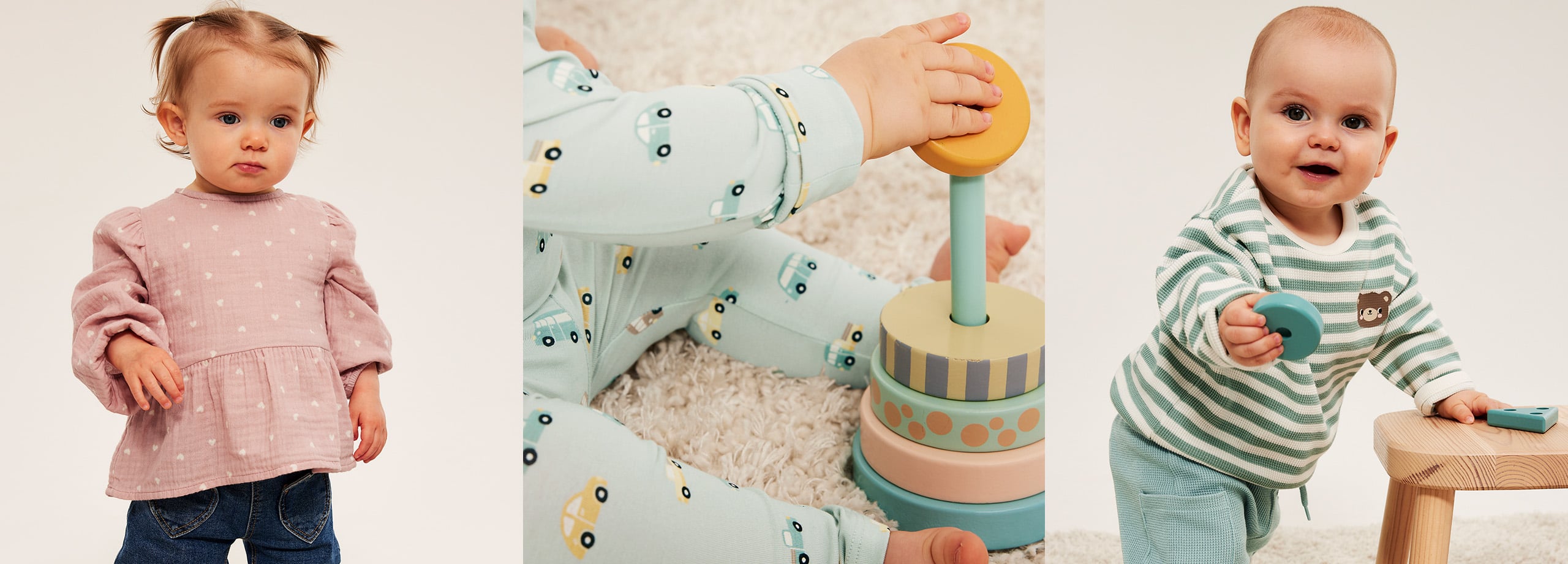 Vauvat puettuina uusiin Kappahl baby -tuotteisiin.