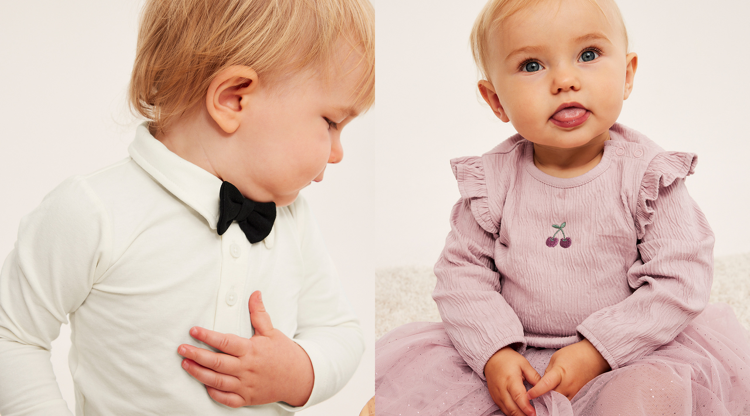 Festkläder till baby - body, tyllkjol, finbyxor, body med fluga. 