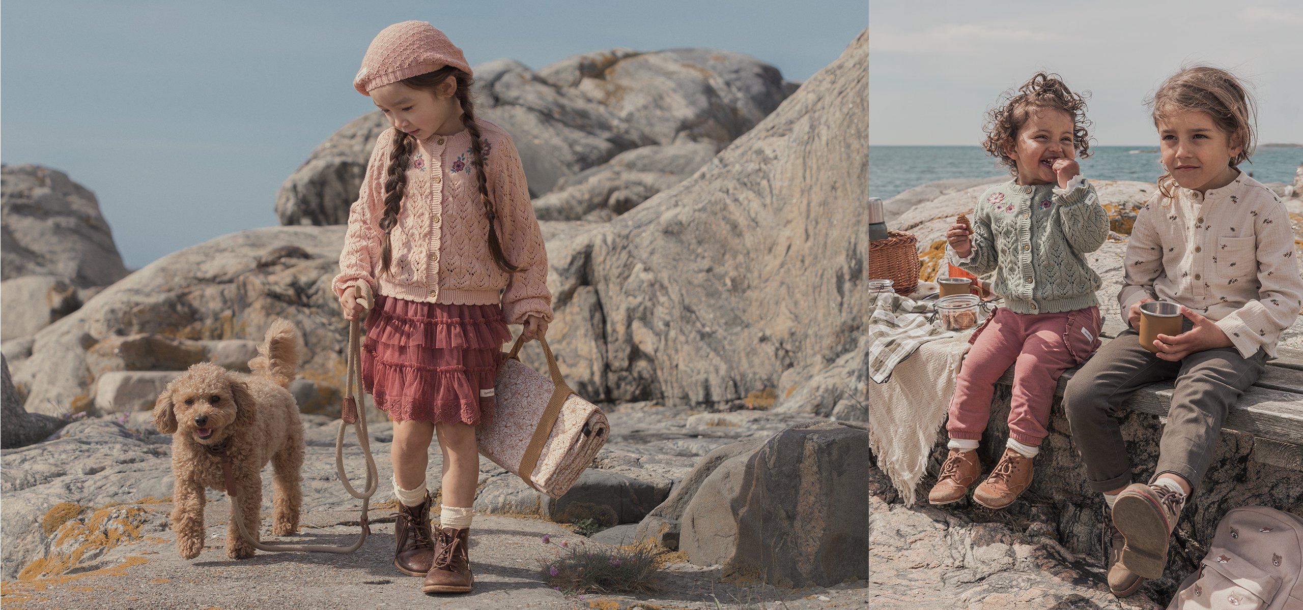 Barn ved klippene i Newbies nye høstkolleksjon.