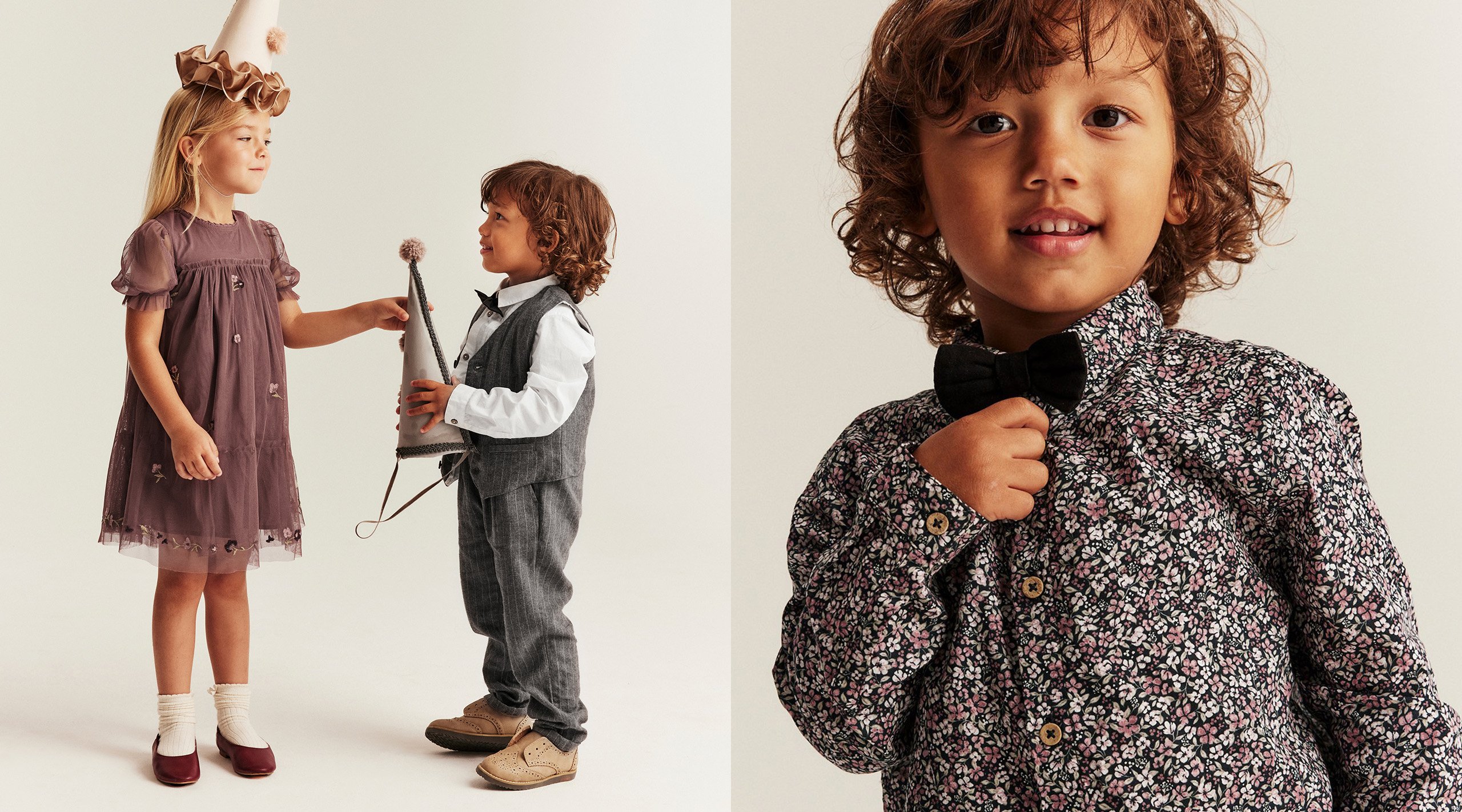 Barn klädda i festliga kläder inför nyår från Newbie.