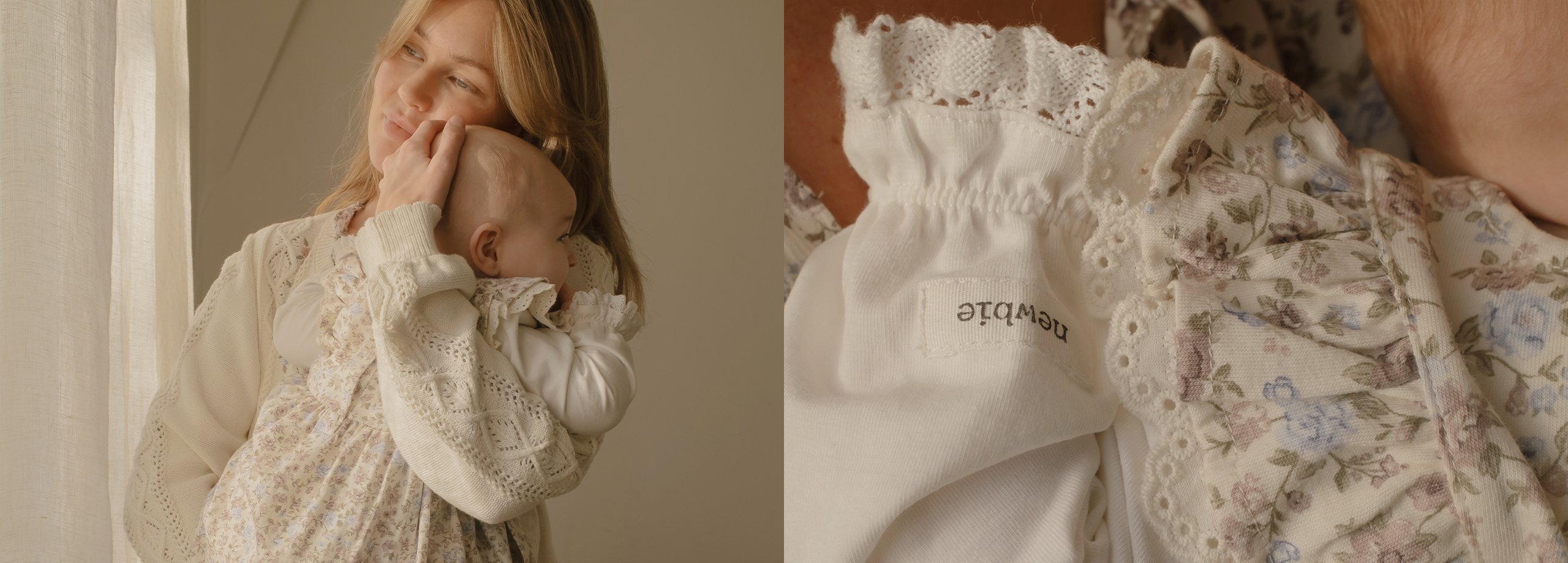 Mama i maluch razem ubrani w kwieciste stroje od Newbie.