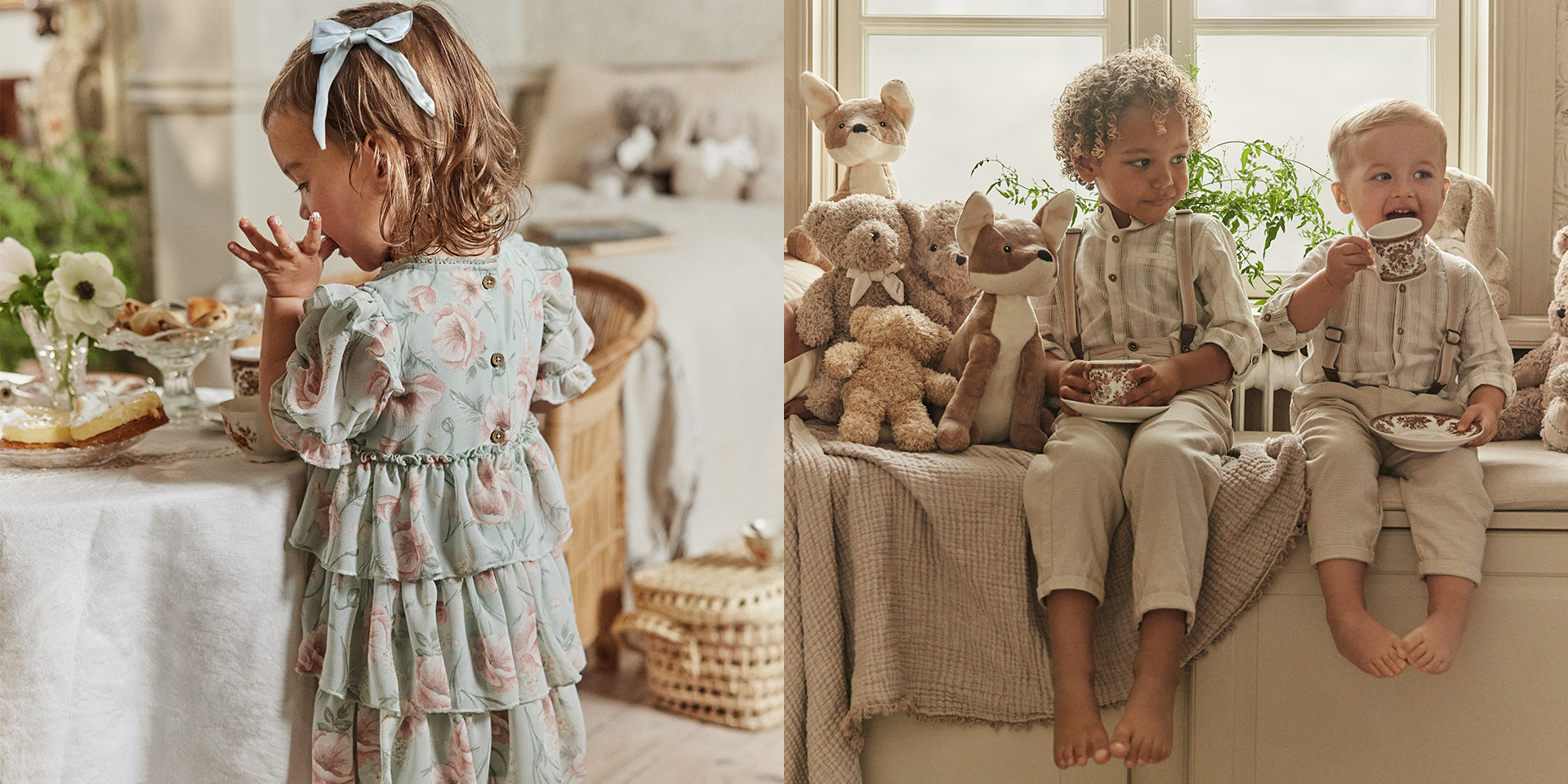 Dzieci bawiące się na przyjęciu, ubrane w świąteczne stroje od Newbie.