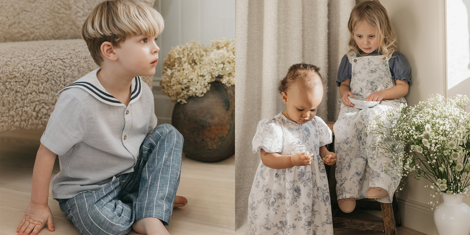 Dzieci razem ubrane w nowości z nowej wiosennej kolekcji.