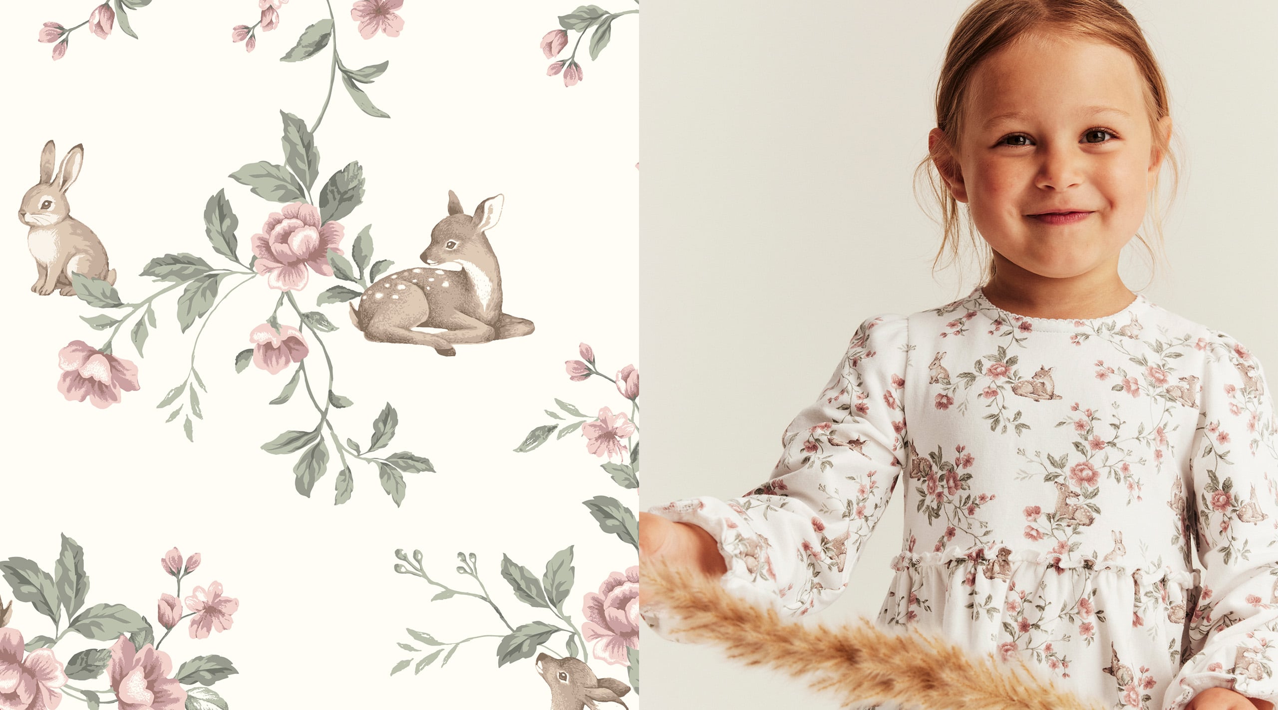 Mönster från Newbie med blommor, kaniner och rådjur