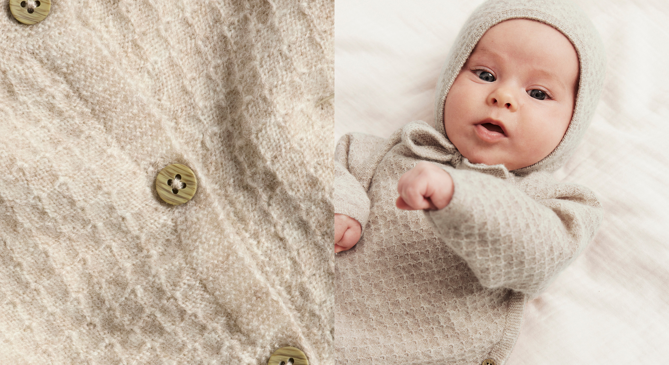 Baby i beige ullset från Newbie