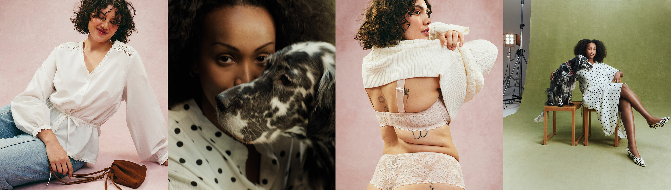 Plus-kokoiset naisten vaatteet, kevätvaatteet, vaalea pusero, vaaleat farkut ja alusvaatteet. 