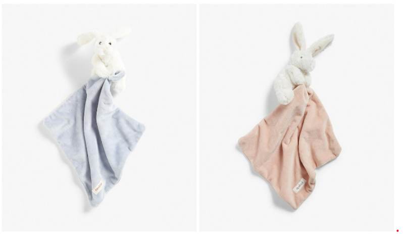 Królik wypchany w kolorze niebieskim i różowym