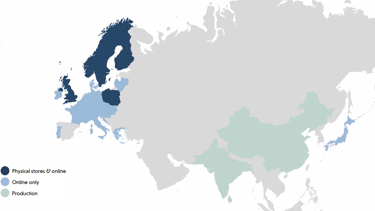 Map showing the Kappahl Group's presence in the world.