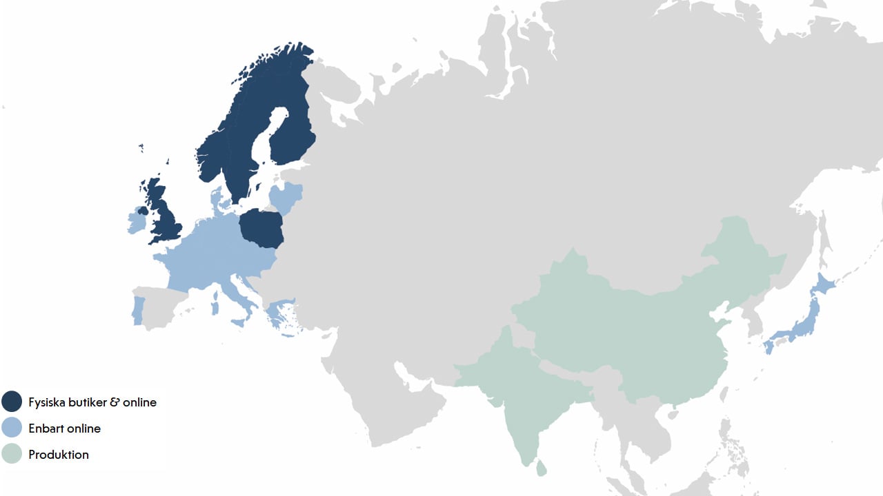 Karta som visar Kappahl-gruppens närvaro i världen.