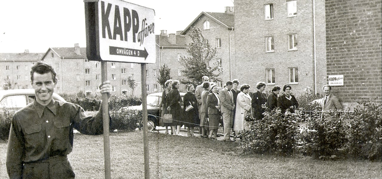 Per-Olof Ahl, Kappahl's founder, in front of the first store in Gothenburg, Sweden.