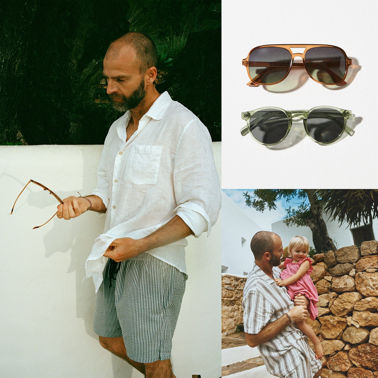 Mann kledd i sommerlige klær og solbriller