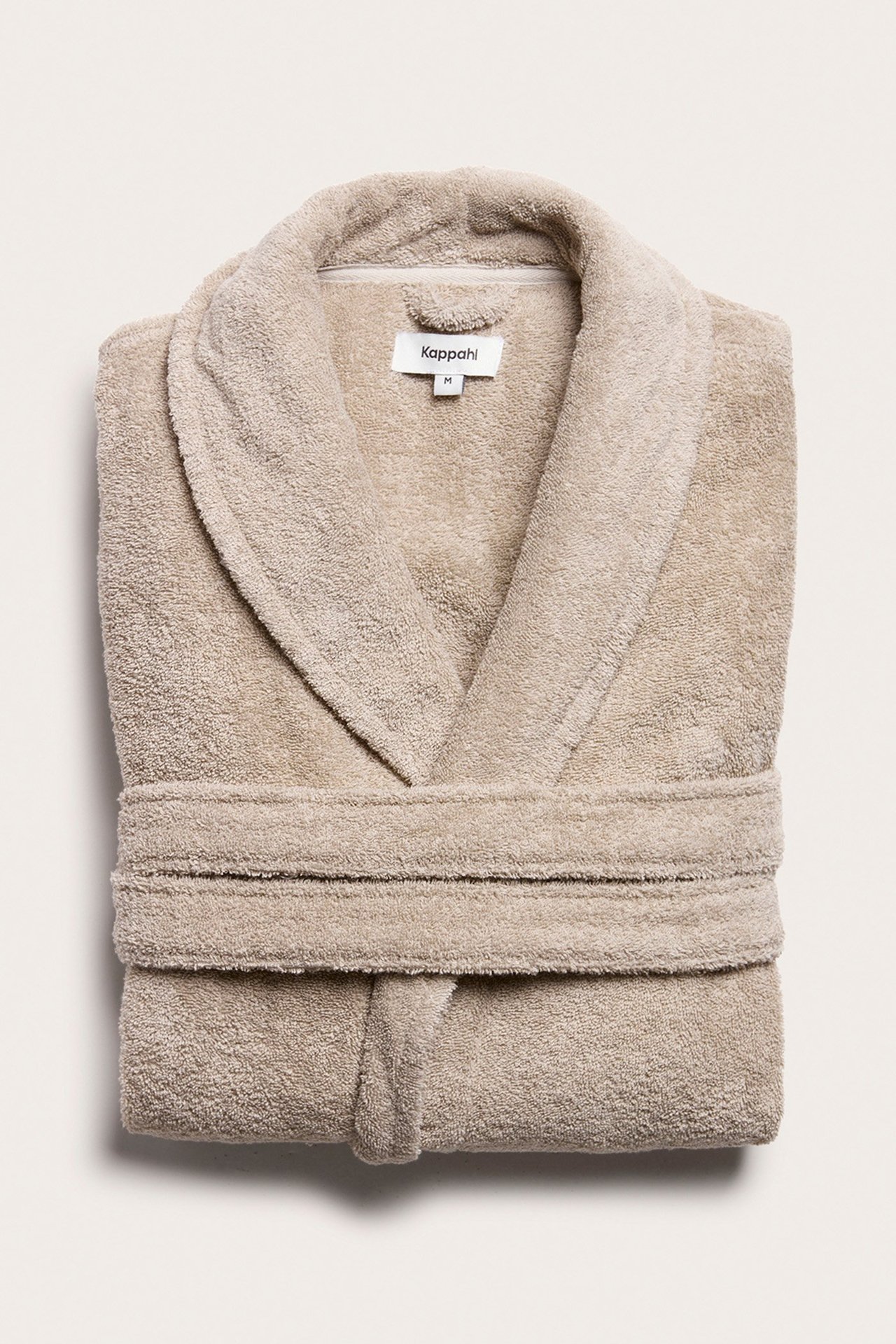 Foldet beige frottébadekåpe for menn