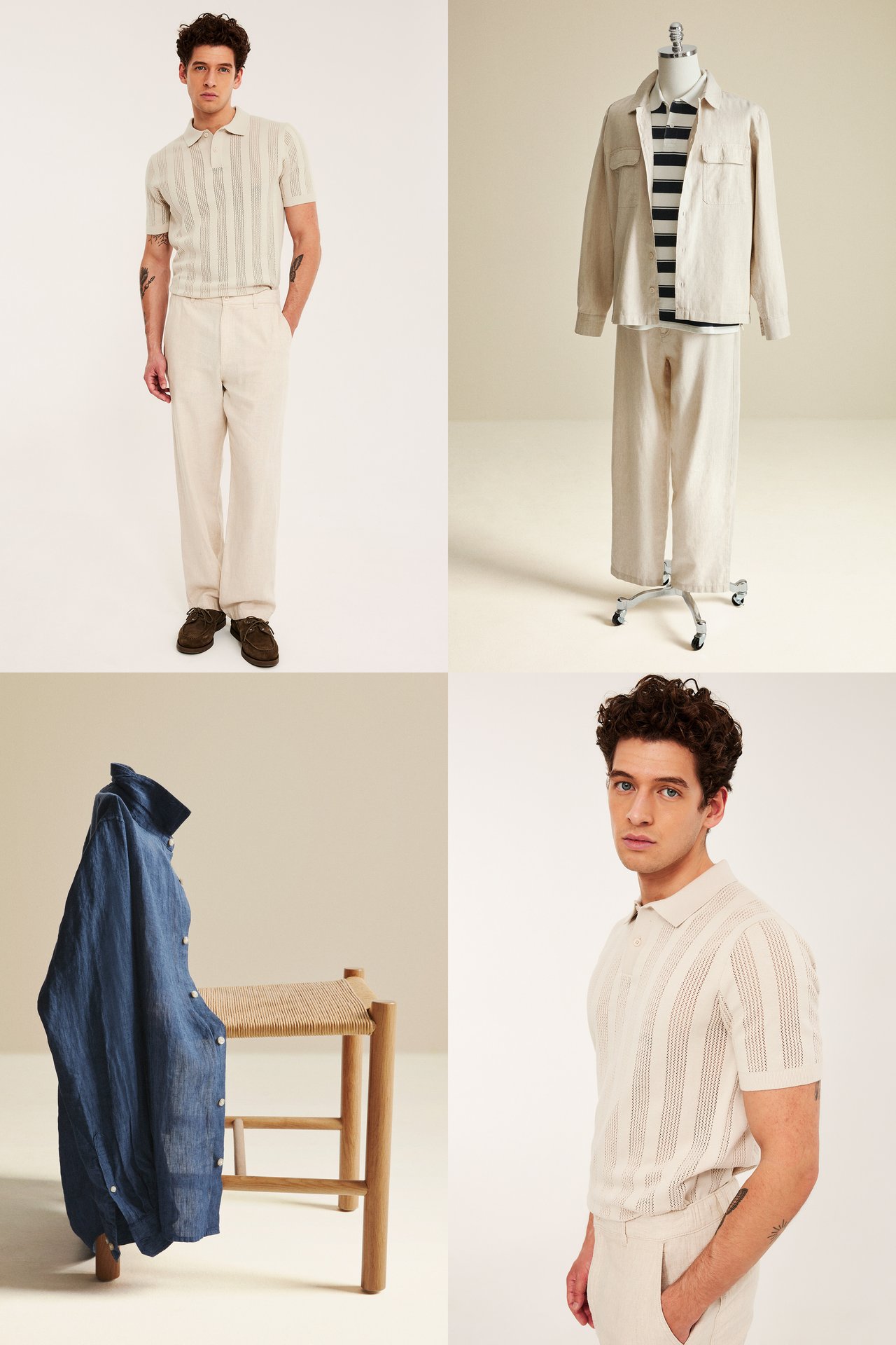 Herrkläder, stickad kortärmad tröja matchat med linnekläder till män.