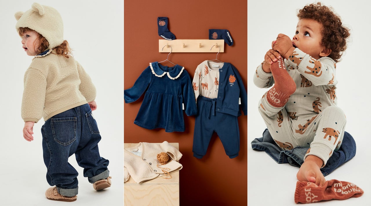  Dzieci i niemowlęta w ubrankach z nowej kolekcji Minories.