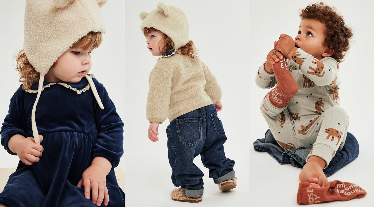 Barn og babyer i klær fra Minories nye kolleksjon.