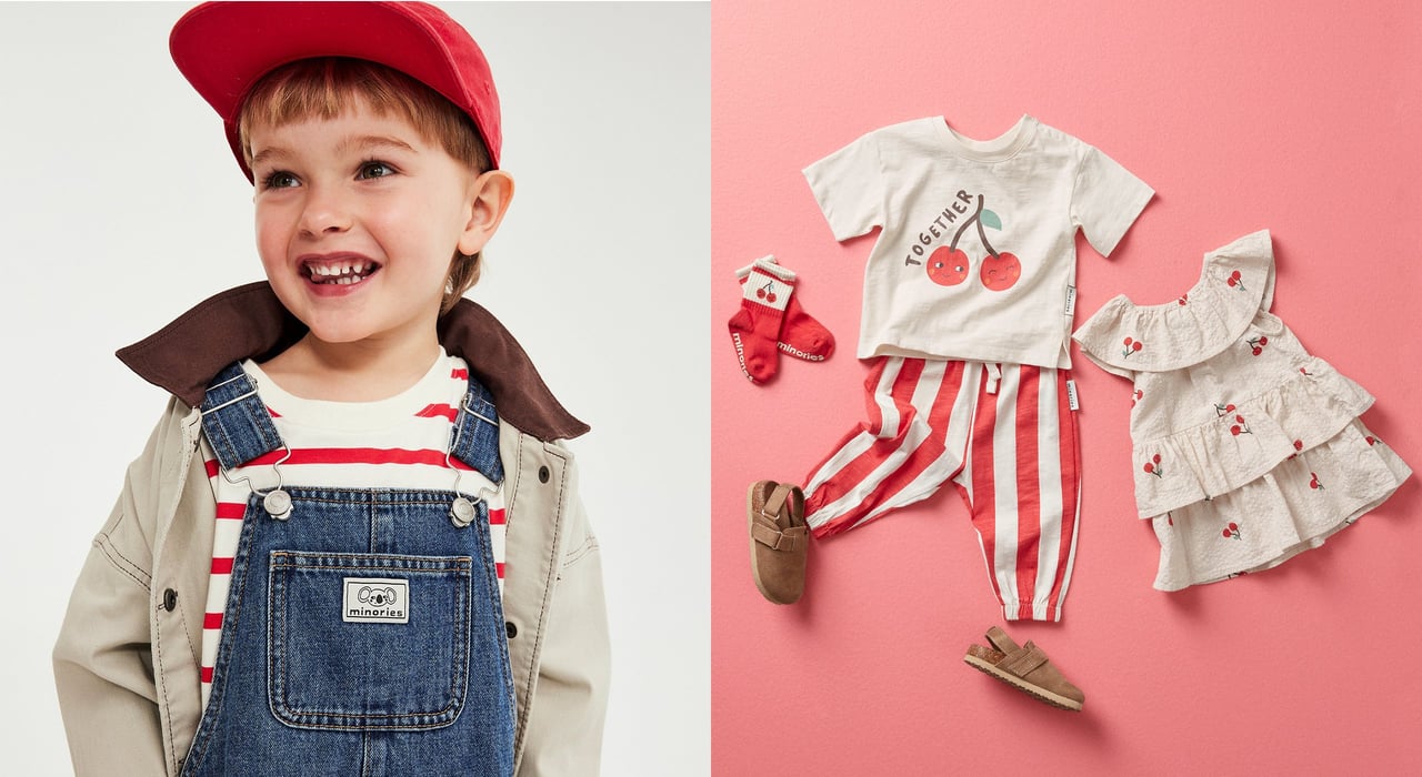 Barn och bebis i kläder från Minories nya kollektion.