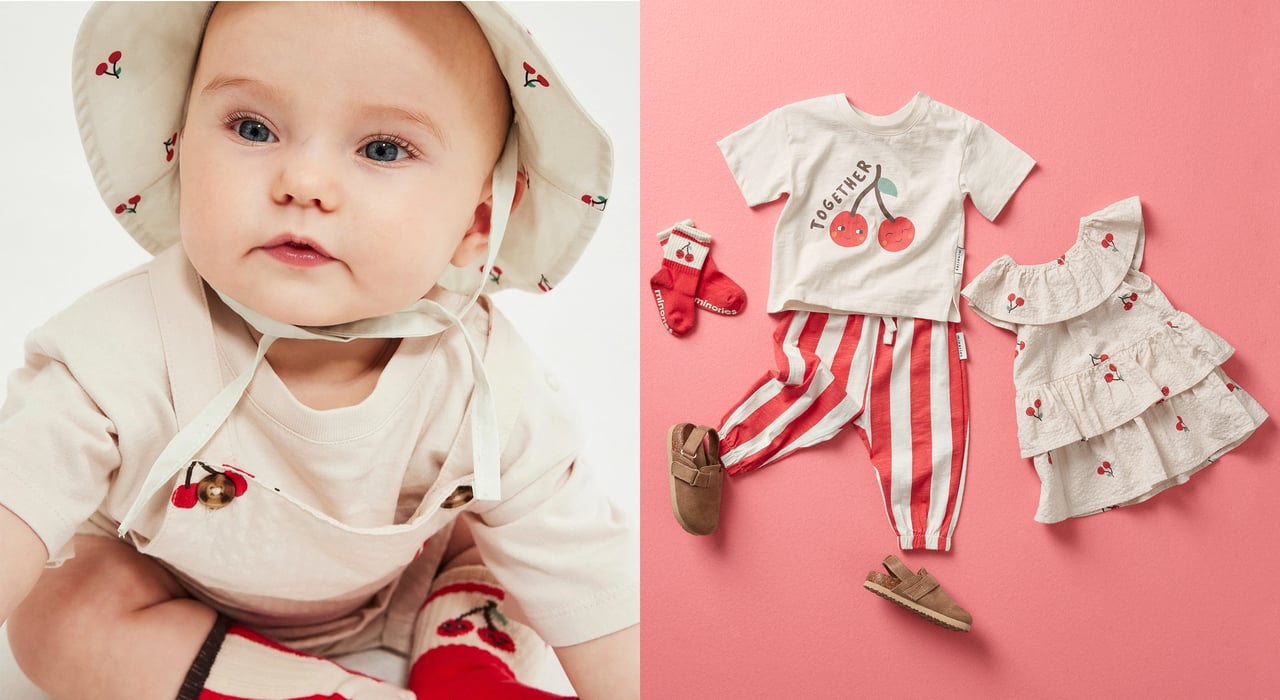 Lapset ja vauvat Minorien uuden malliston vaatteissa.