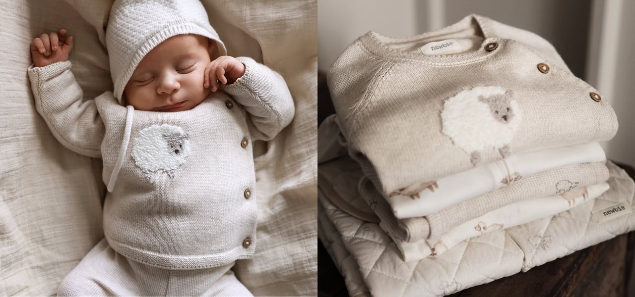 Bebisar i kläder från newbies nya kollektion little lamb, soft and cosy.