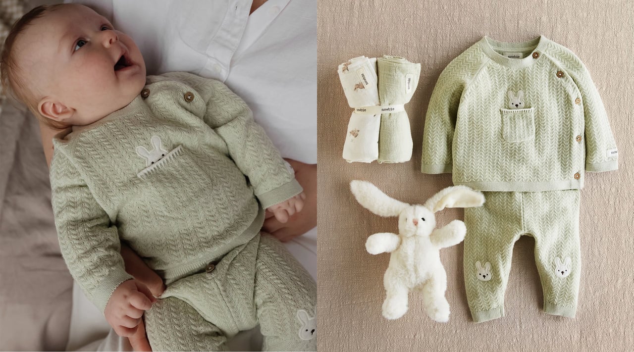 Babykläder för nyfödd med kaninmönster från Newbie.