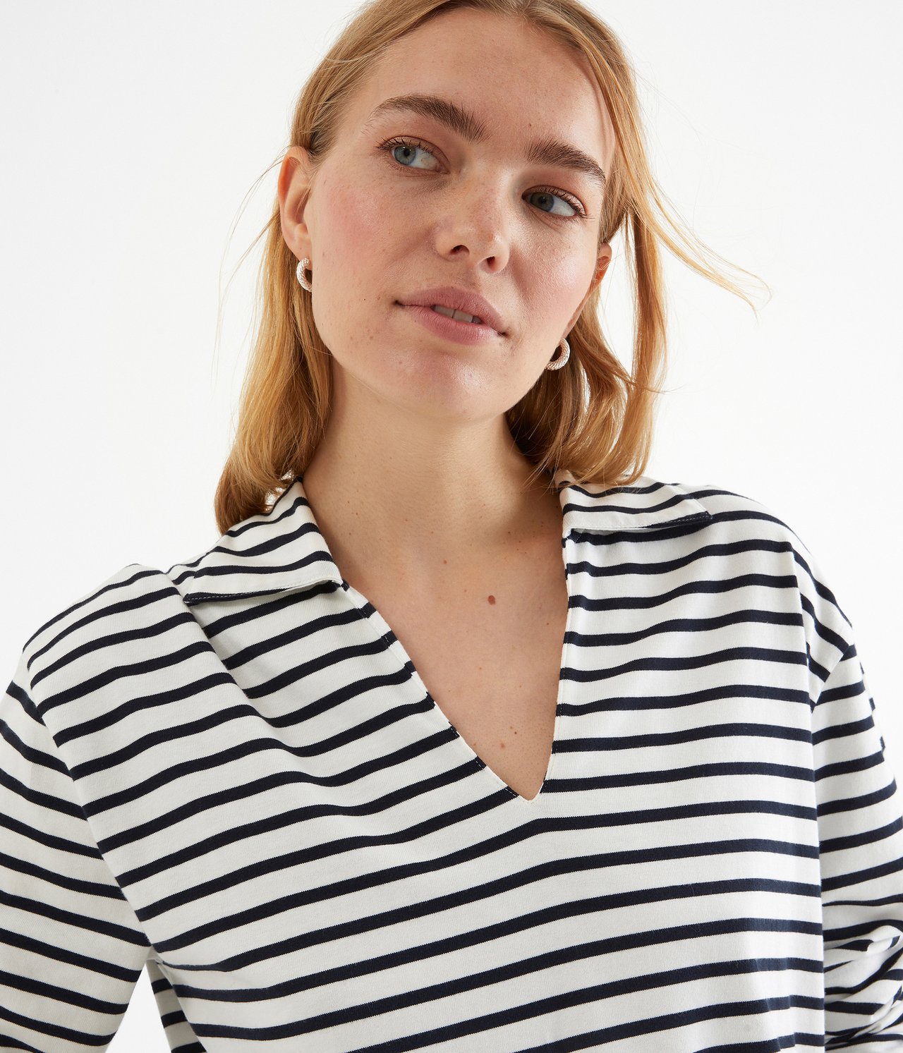 Top w paski z kołnierzyk - Offwhite - 3