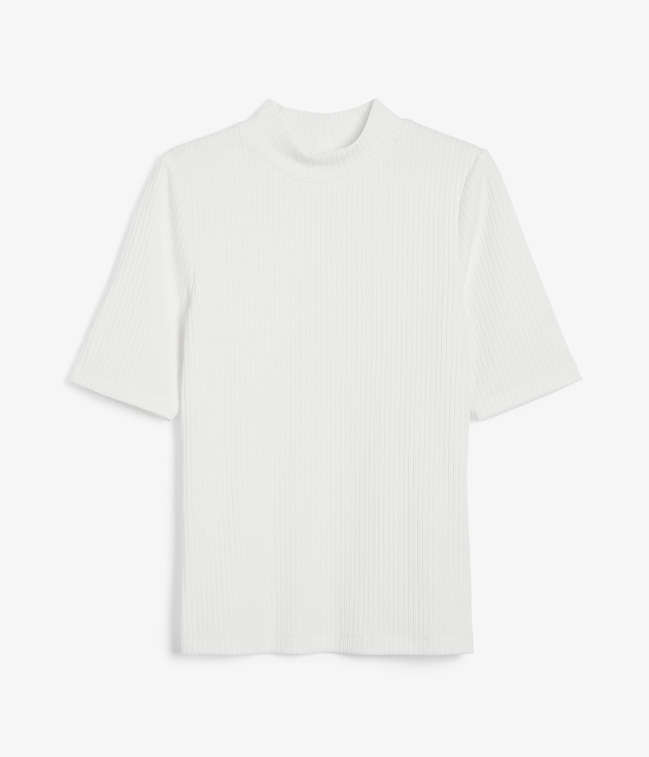 Ribbad top med polokrage Offwhite - null - 1