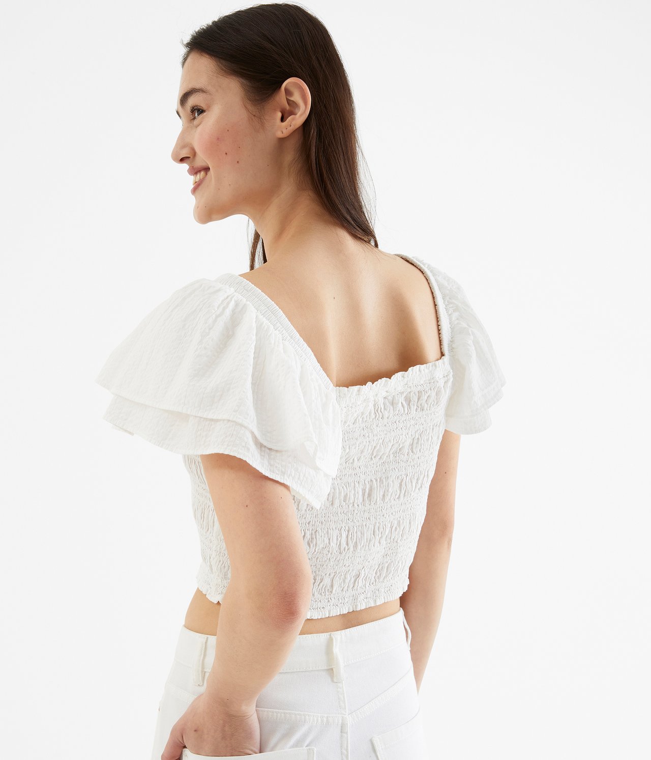 Blus med smock - Offwhite - 4