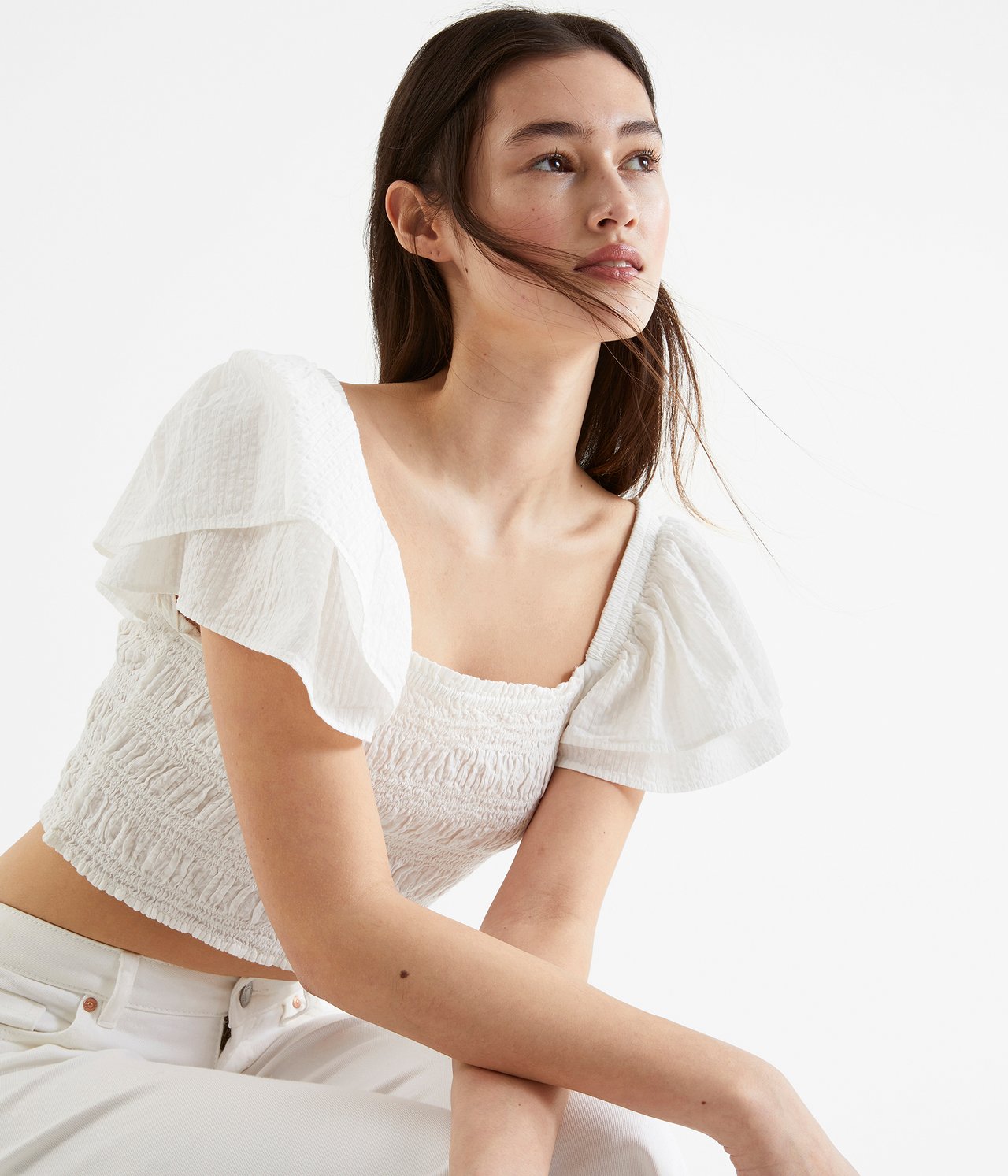 Blus med smock - Offwhite - 1