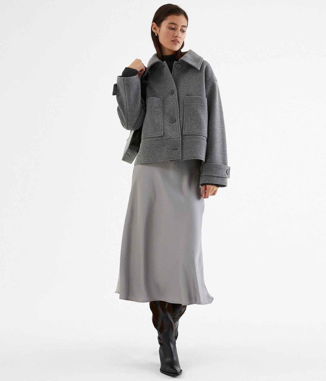 Cropped jakke - Mørkegrå - 178cm / Storlek: S - 1