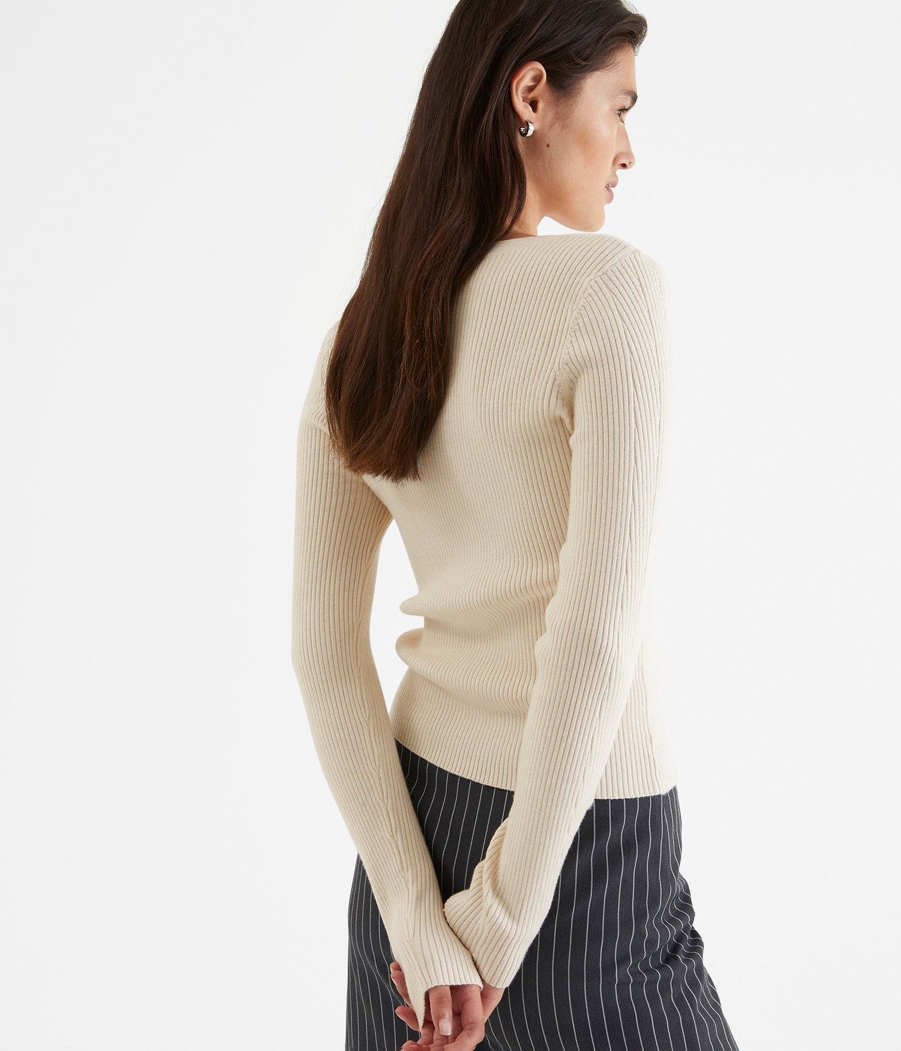 Ribbstickad tröja - Offwhite - 4