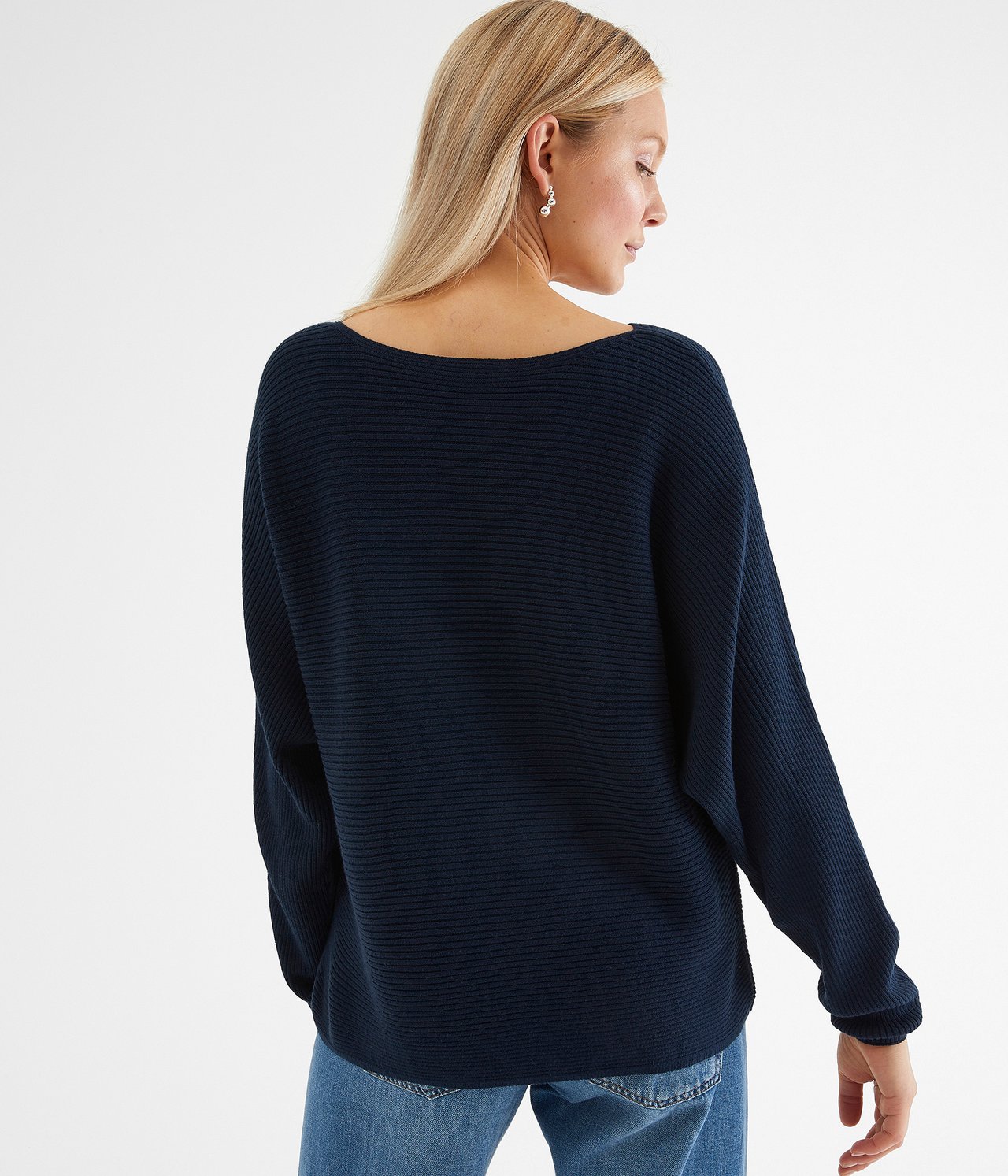 Sweter z warkoczowym splotem - Ciemnoniebieski - 3