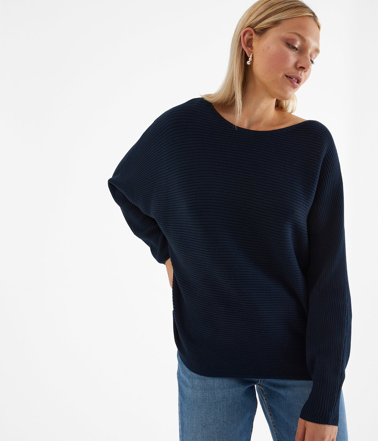Sweter z warkoczowym splotem - Ciemnoniebieski - 1