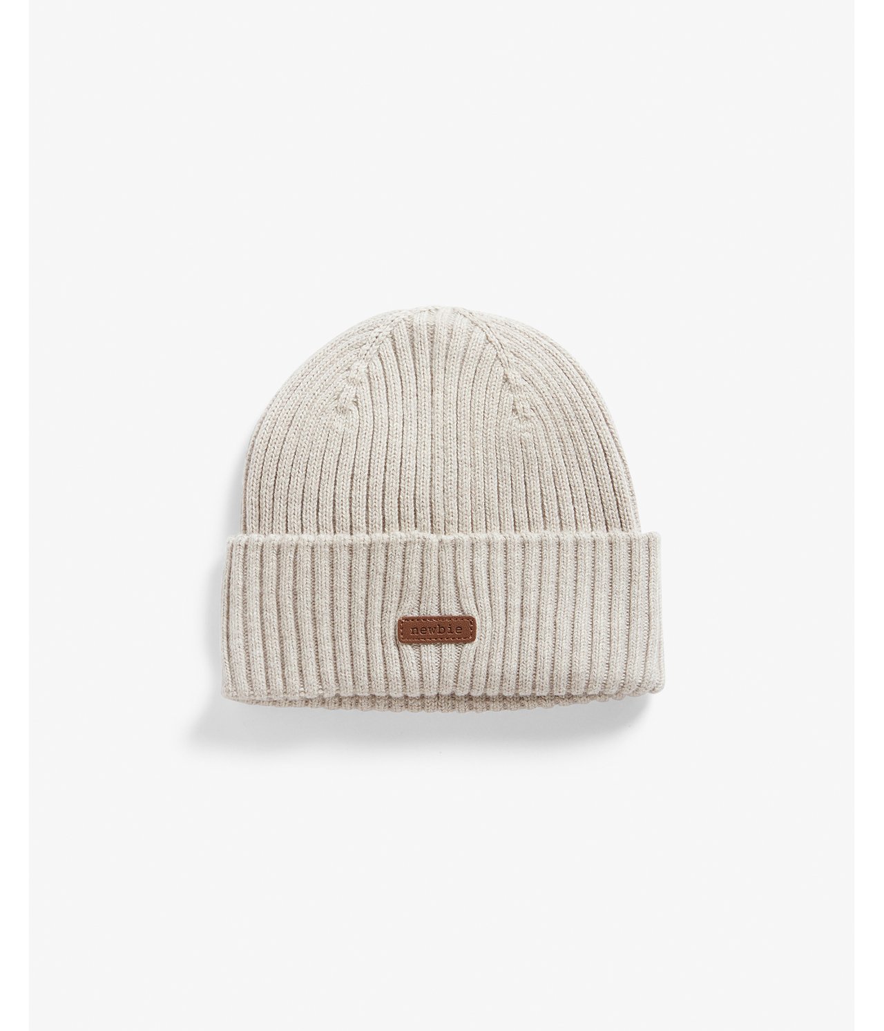 Ribbstickad mössa - Melerad beige - 1