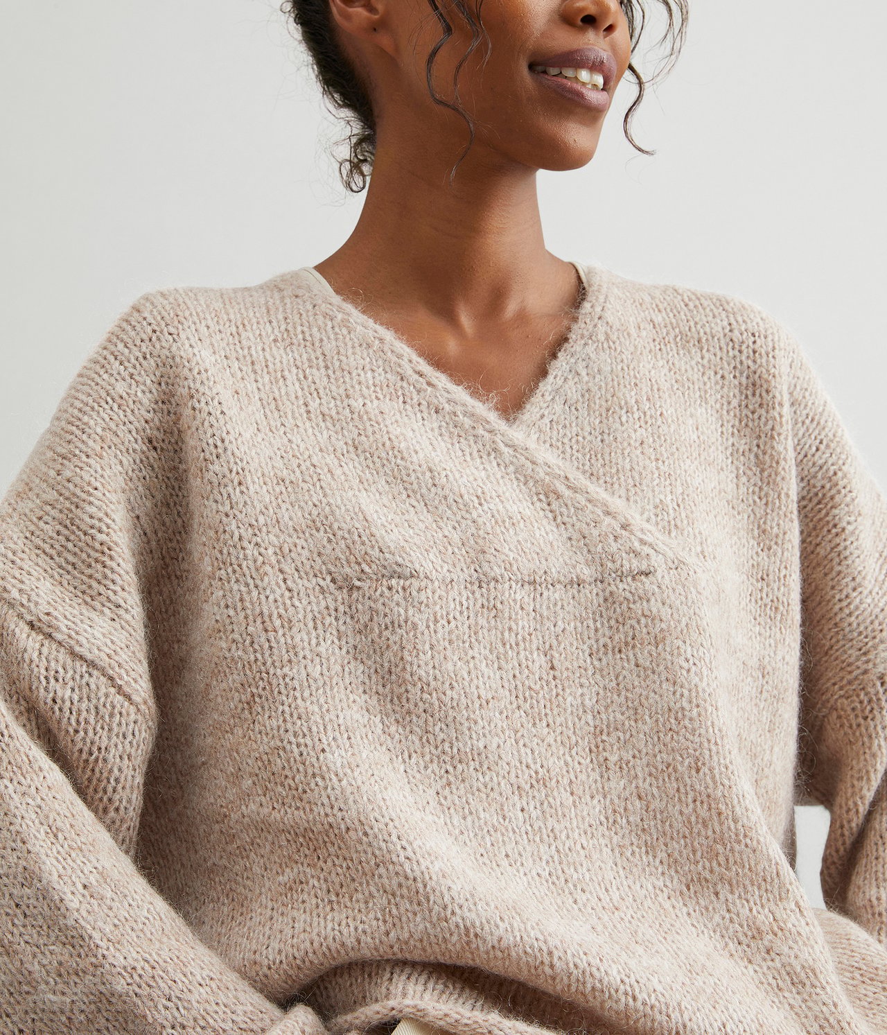 Dzianinowy sweter - Beżowy - 3