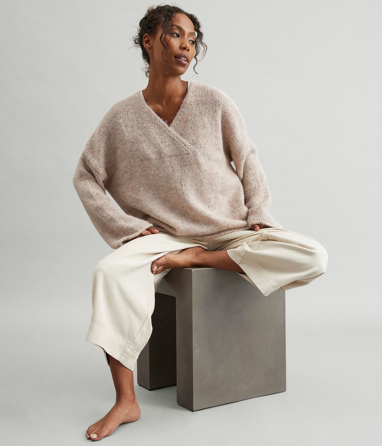 Dzianinowy sweter - Beżowy - 2