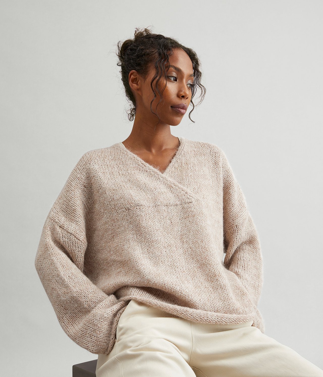 Dzianinowy sweter - Beżowy - 1