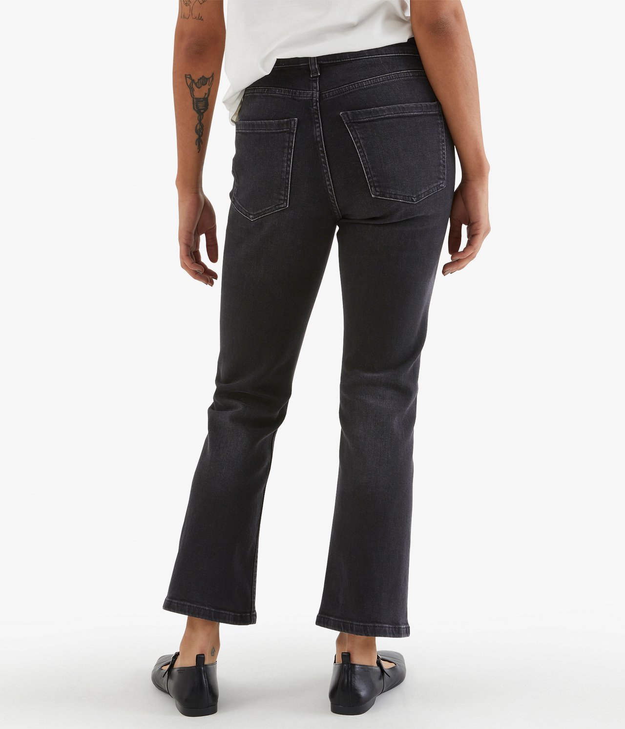 Cropped flare jeans regular waist Tvättad svart denim - null - 3