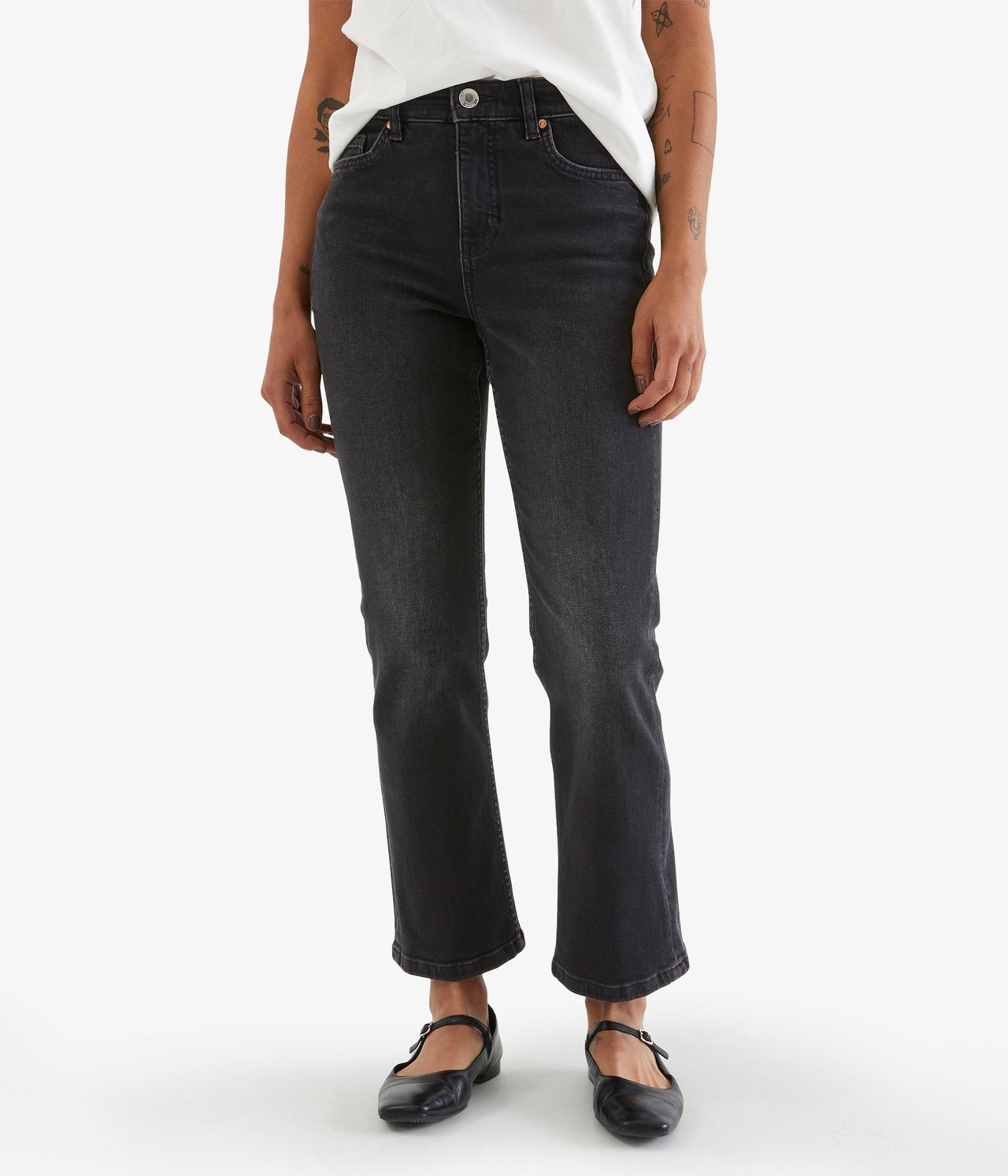 Cropped flare jeans regular waist Vasket svart denim - null - 3
