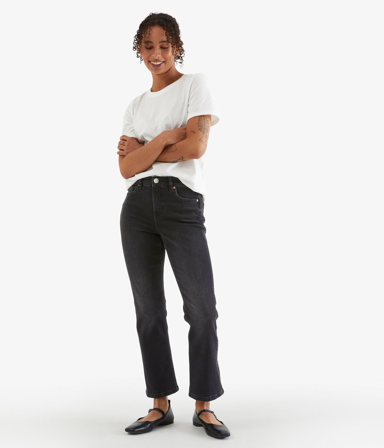 Cropped flare jeans regular waist - Tvättad svart denim - 1