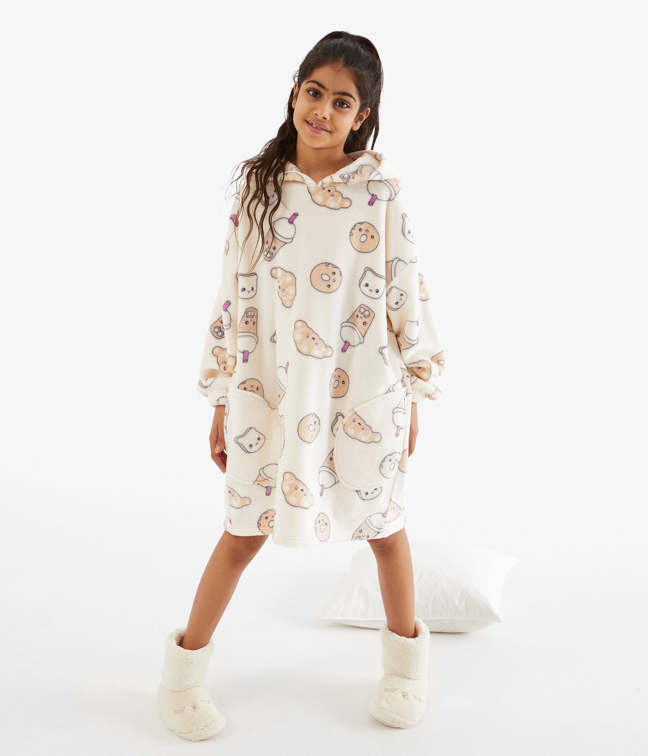 Bluza z polaru, z kapturem - Offwhite - 1