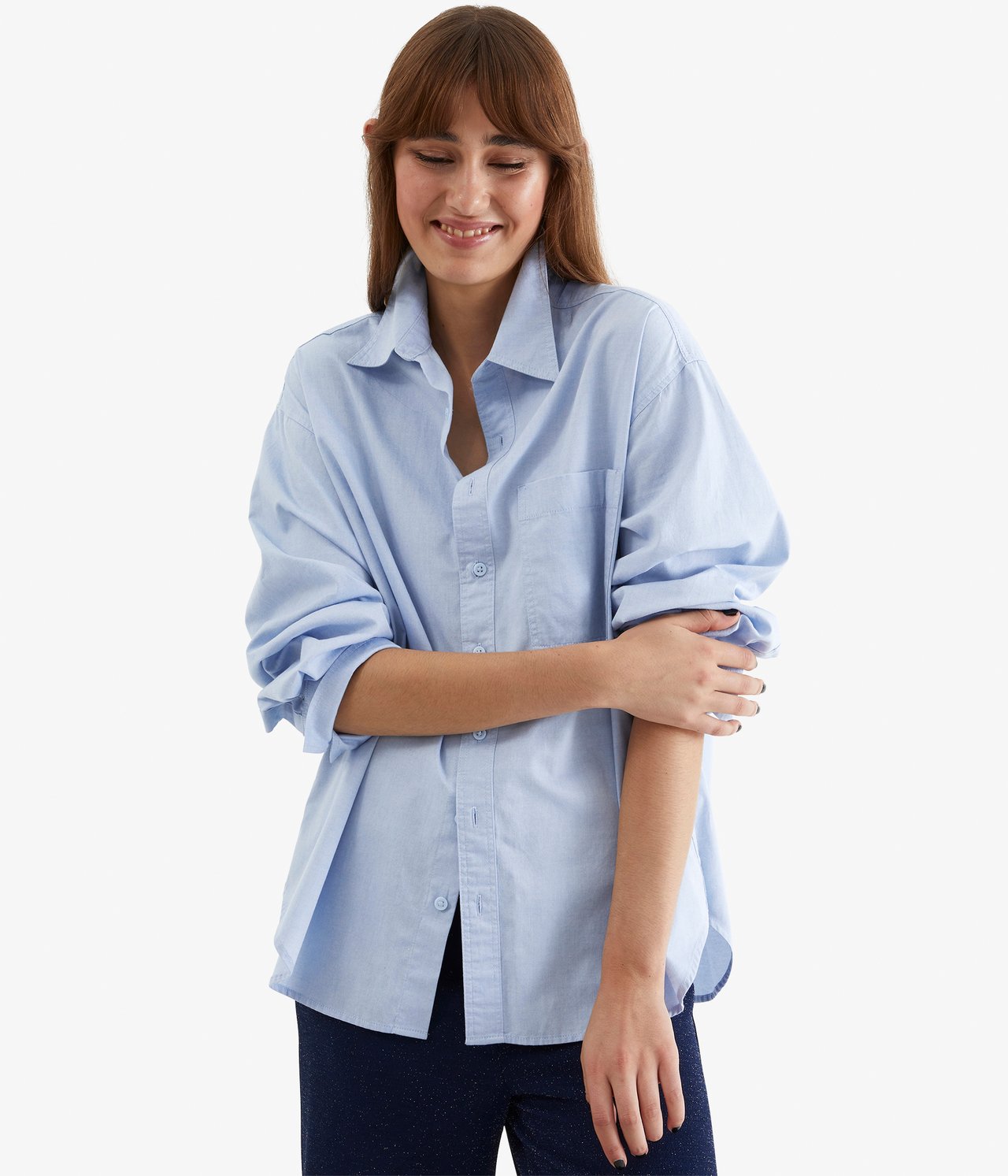 Skjorta med knäppning i sidorna - Ljusblå - 1