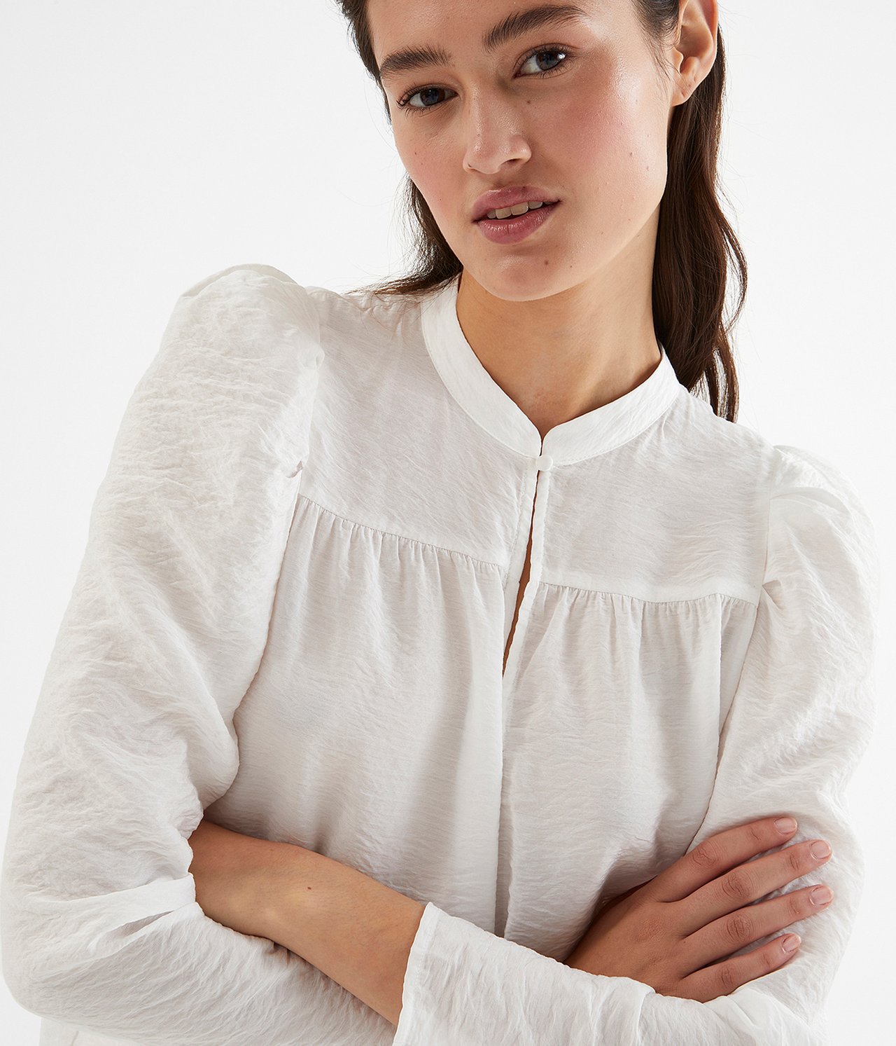 Blus med puffärm Offwhite - null - 2