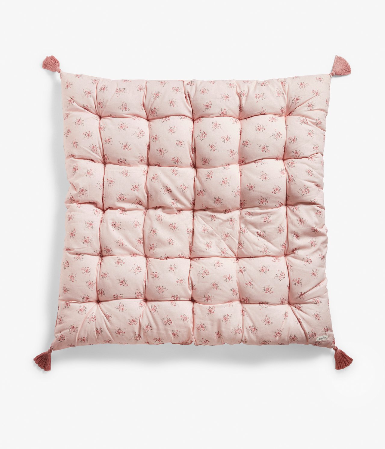 Duża poduszka do siedzenia, w kwiaty, z frędzlami, 80x80 cm - Różowy - 2