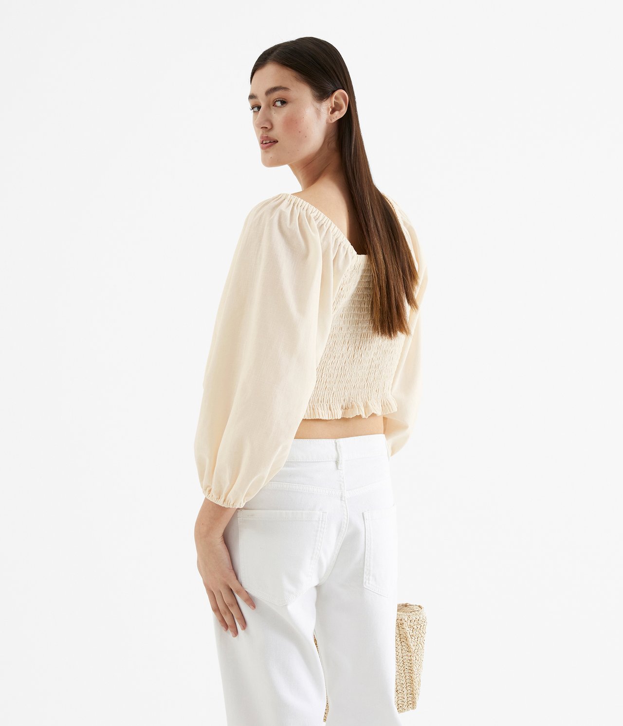 Bluse med puffermer Offwhite - L - 5