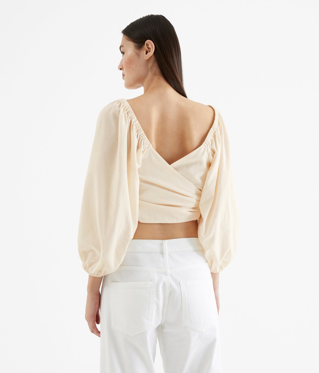 Bluse med puffermer Offwhite - L - 3
