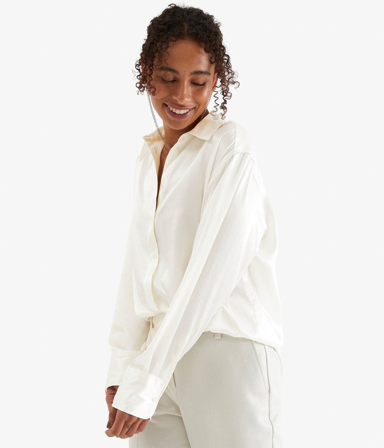Satinskjorta - Offwhite - 3